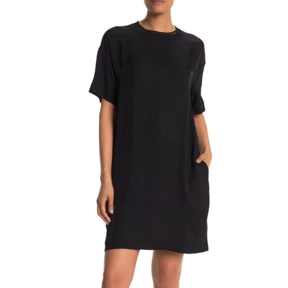 Vince Rib Trim Shift T-Shirt Dress in Black Size XS - Picture 1 of 14